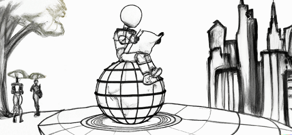 sketch of blueprints on globe